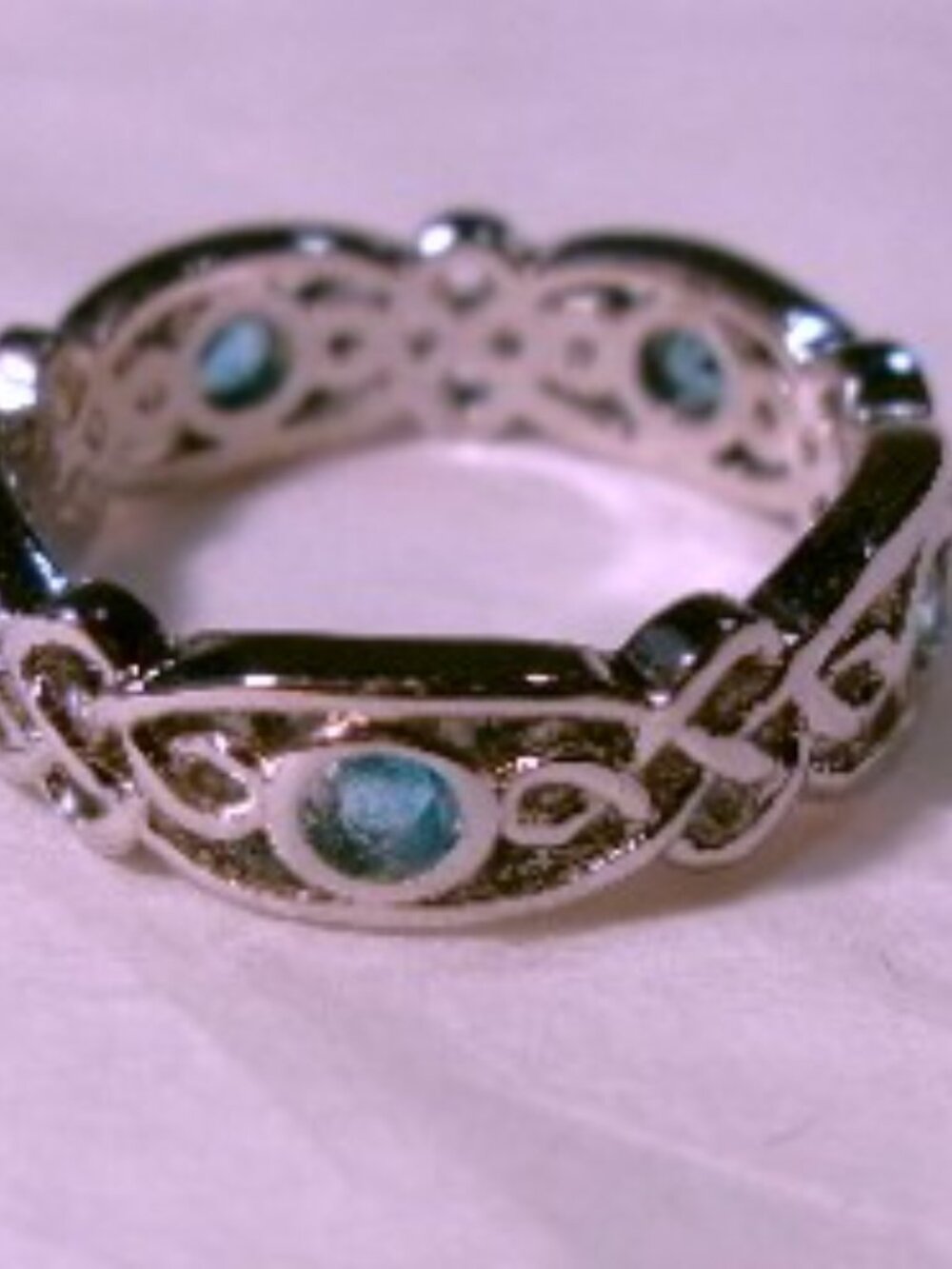 Silver tone with Blue Cubic Zirconia Stones*Celtic Design*